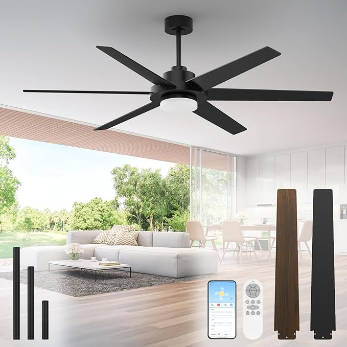 64 inch Ceiling Fans with Lights and Remote&APP, Industrial Ceiling Fan by StayCoolShineBright