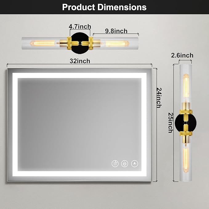 LaLuLa Black and Gold Vanity Light Fixtures – Modern Hardwired Dual-Light Wall - Image 5