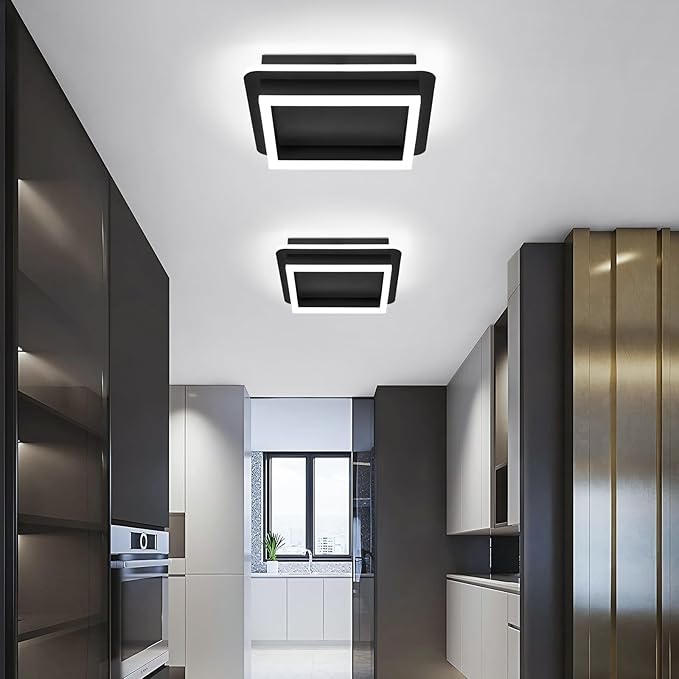 CANEOE 3 Packs Square Flush Mount Ceiling Light, 6000K Black Modern LED Ceiling - Image 2