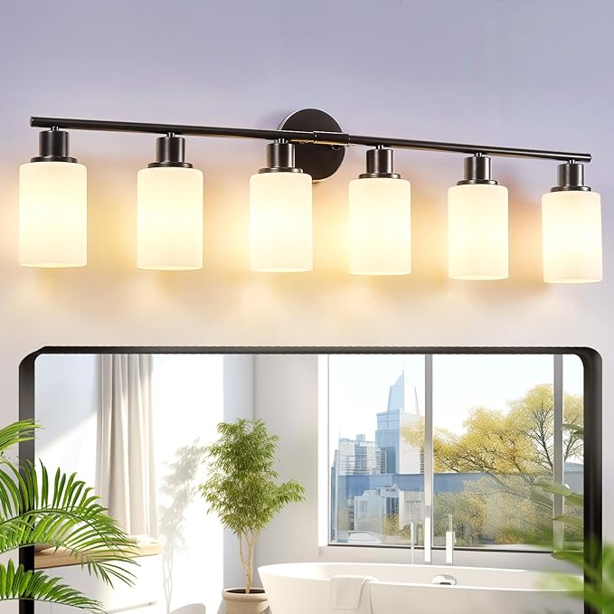 DLLT 6-Light Bathroom Light Fixtures: Black Modern Vanity Lights by DINGLILIGHTING