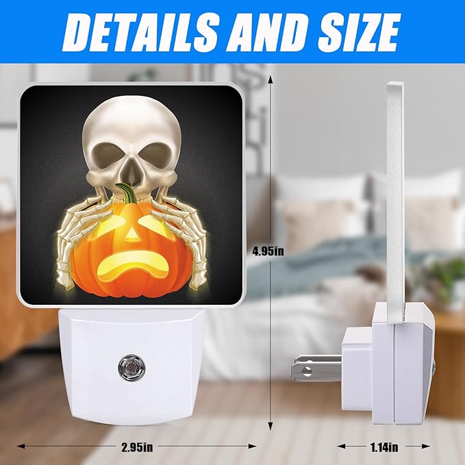 Skull Pumpkins Night Light, Halloween Nightlight Plug into Wall, LED - Image 2