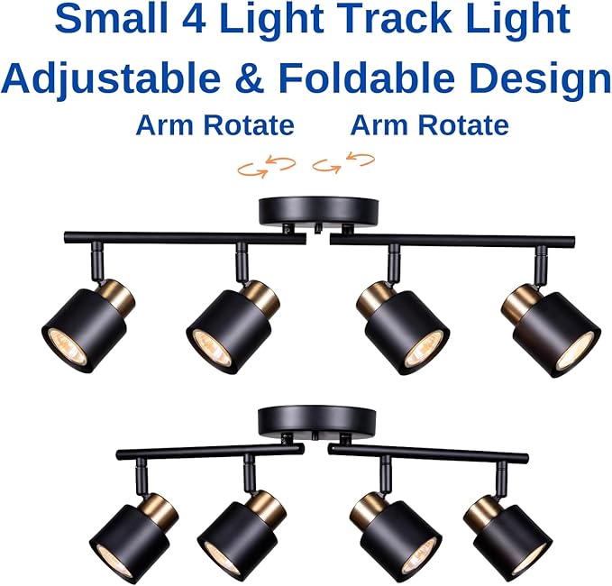4 Light Track Lighting Kit, Matt Black Brass Finish Adjustable - Image 2