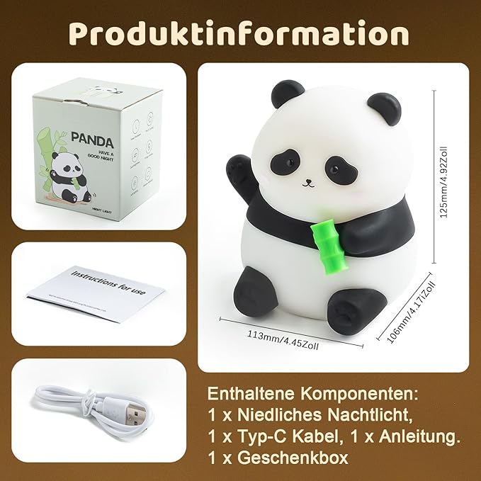 Panda Night Light, 50-Hour Battery & Pat-to-Change Brightness, Squishy Silicone - Image 8