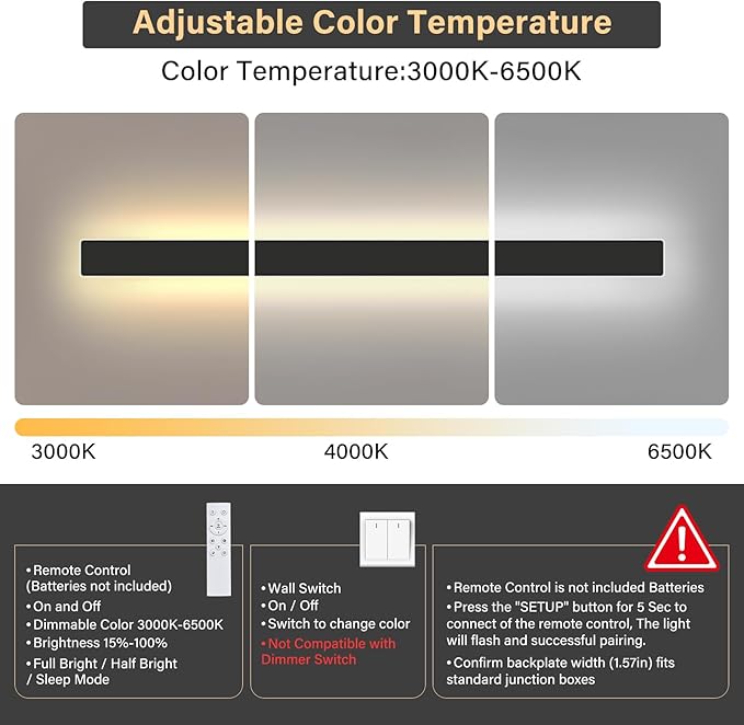 Modern Outdoor Wall Light, 39.4Inch Black LED Dimmable IP65 Waterproof - Image 4
