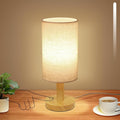 Small Touch Table Lamp with Stepless Dimming&USB Plug, Natural Round Wood by UCHENTON