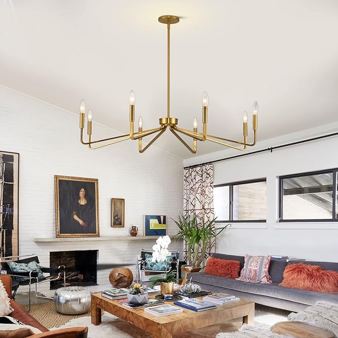 38" Gold Chandeliers for Dining Room, 8-Light Modern Farmhouse Chandelier Light - Image 3