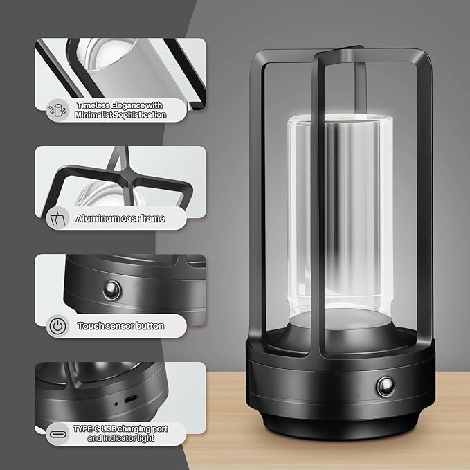 Rechargeable Table Lamp Cordless, 3 Color | Crystal | Stepless Dimming - Image 4