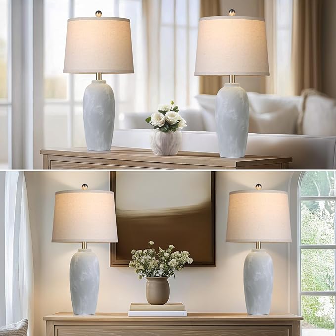 25“ Jar Table Lamps Set of 2, Ceramic Bedside Lamps - Image 7