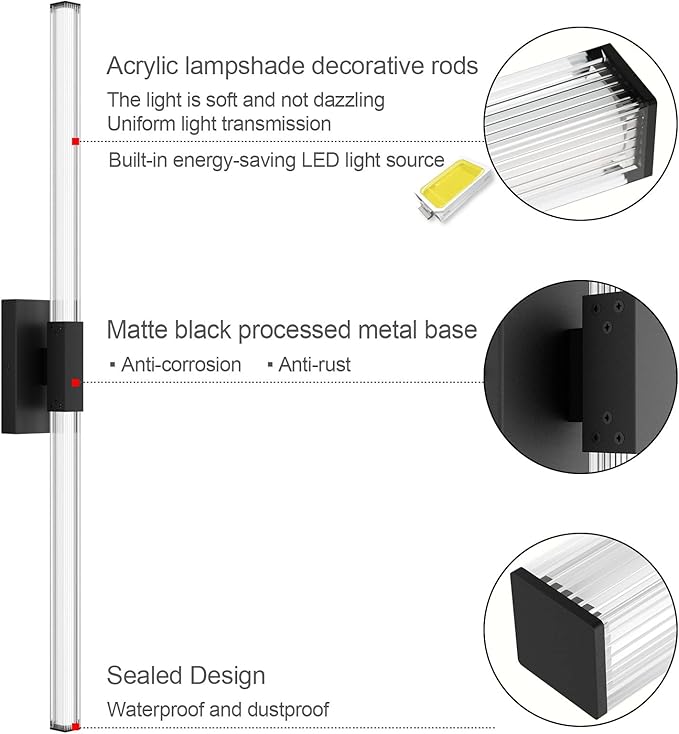 Ralbay Black 40inch Bathroom Vanity Lights Fixtures Over Mirror 32W Modern LED - Image 4