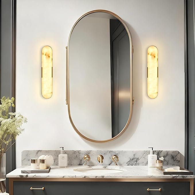 2 Pack Alabaster Wall Sconces 20" Gold Modern Vanity Wall Lights by BuyitNow