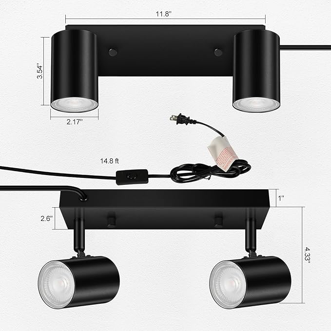 2 Light Track Lighting Kit, Industrial LED Wall Light - Image 5