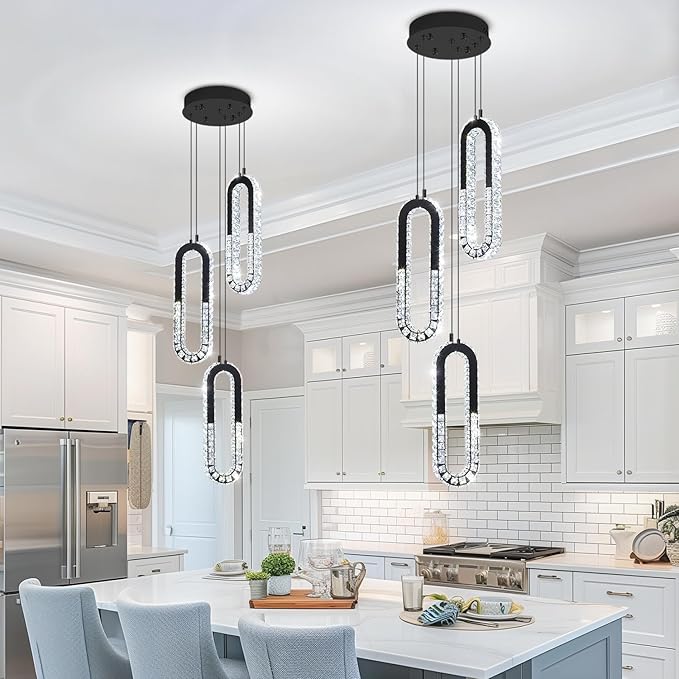 Modern Crystal Chandeliers LED Pendant Lighting Ring Black Flush Mount Ceiling - Image 5