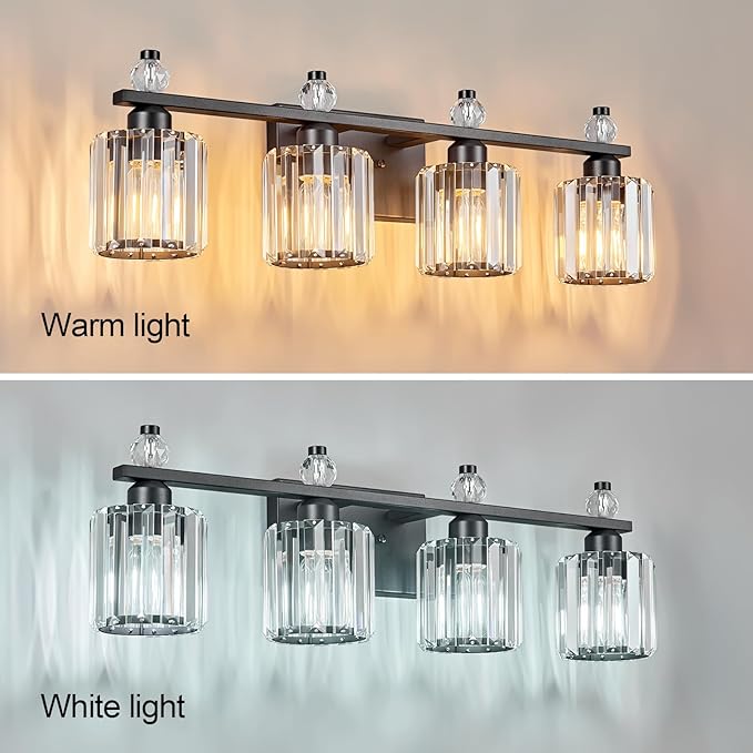 Bathroom Vanity Lights 4-Light Sand Black Modern Crystal Vanity Light Fixtures - Image 2