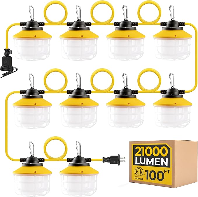 100FT 150W Ultra-Bright 21000 lumens Linkable Construction String Lights: by Hyanglux