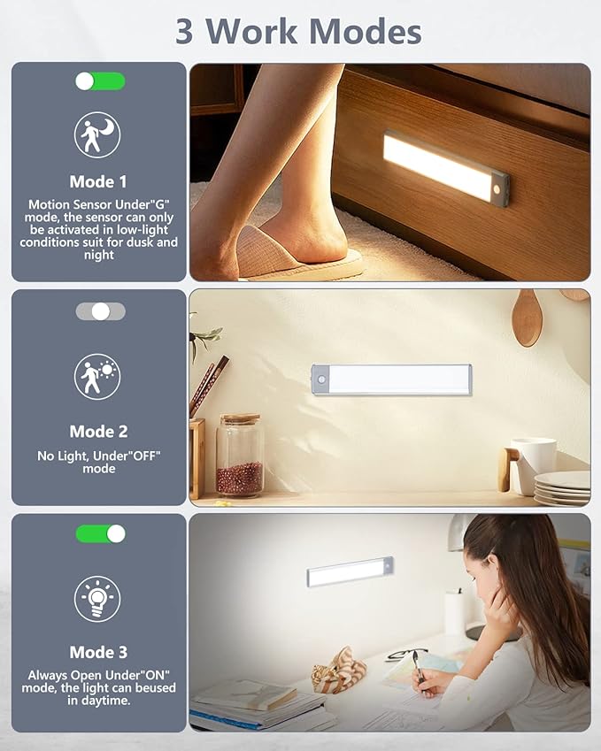 PRIORARE 35 LED Under Cabinet Lights, Wireless 3 Color Motion Sensor Light - Image 5