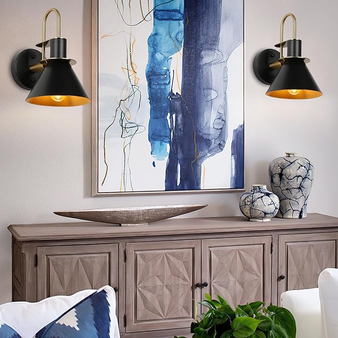 WILON Gold and Black Wall Sconces Set of Two, Modern Farmhouse Wall Light - Image 6