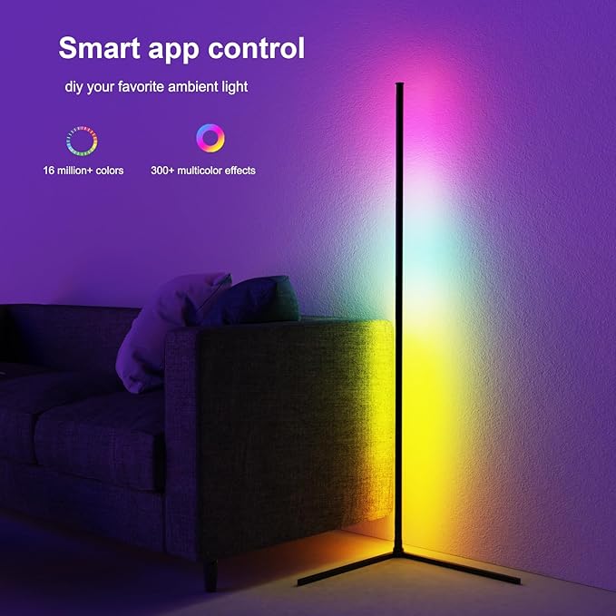 Corner Floor Lamp, 60”Smart RGB LED Floor Lamp - Image 4