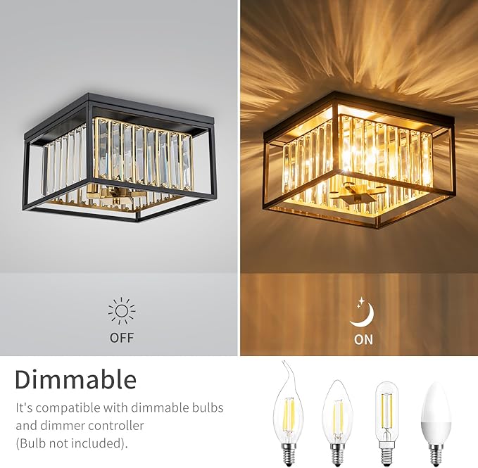 4-Lights Crystal Ceiling Light, 2-Tier Square Flushmount Light Fixture - Image 3