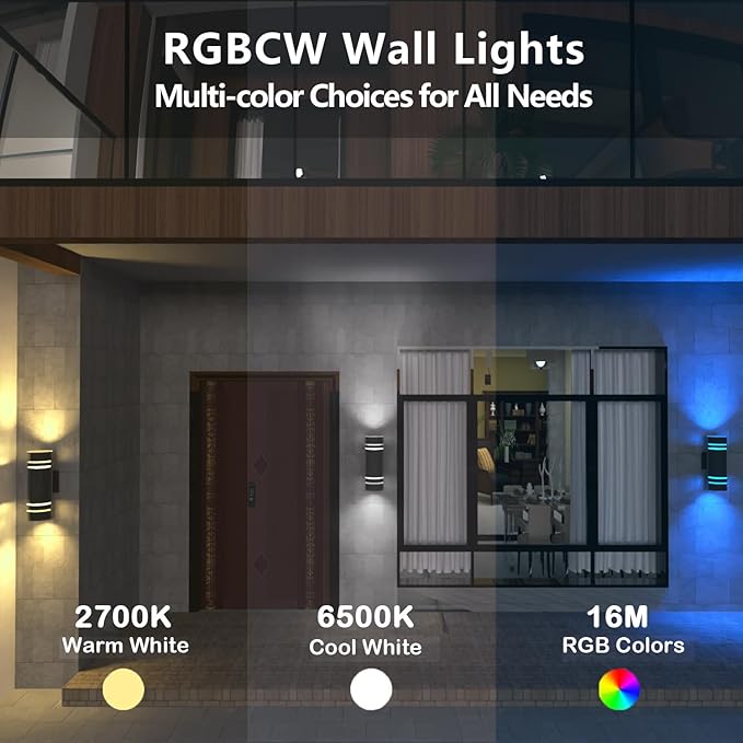 wowlite Outdoor Wall Lights for House, Remote Control Smart RGBCW Up and Down - Image 3
