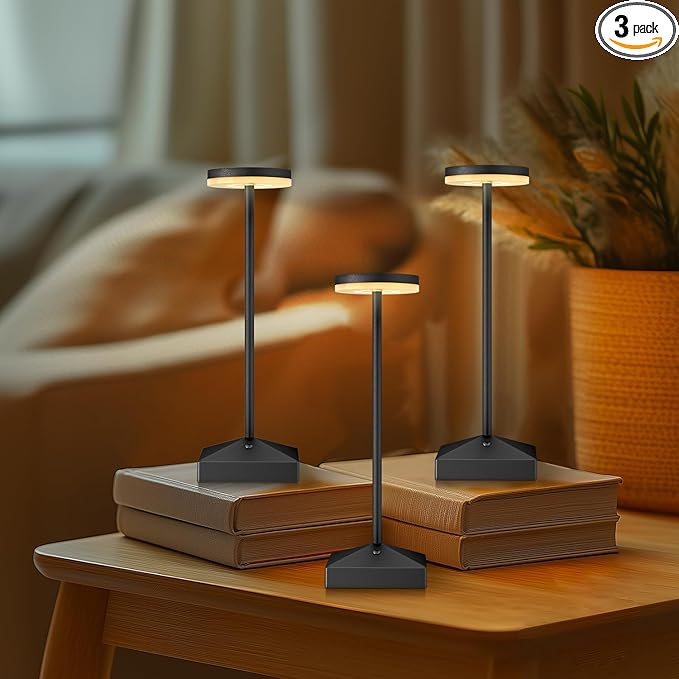 3 Pack 7.67in Black Small Cordless Table Lamps Rechargeable, Battery Operated by FUNTAPHANTA