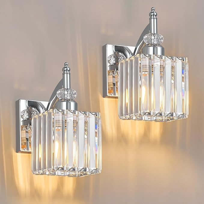 Modern Wall Sconces Set of Two Chrome Wall Sconces Indoor Wall Lamp Crystal by BBLLWJ