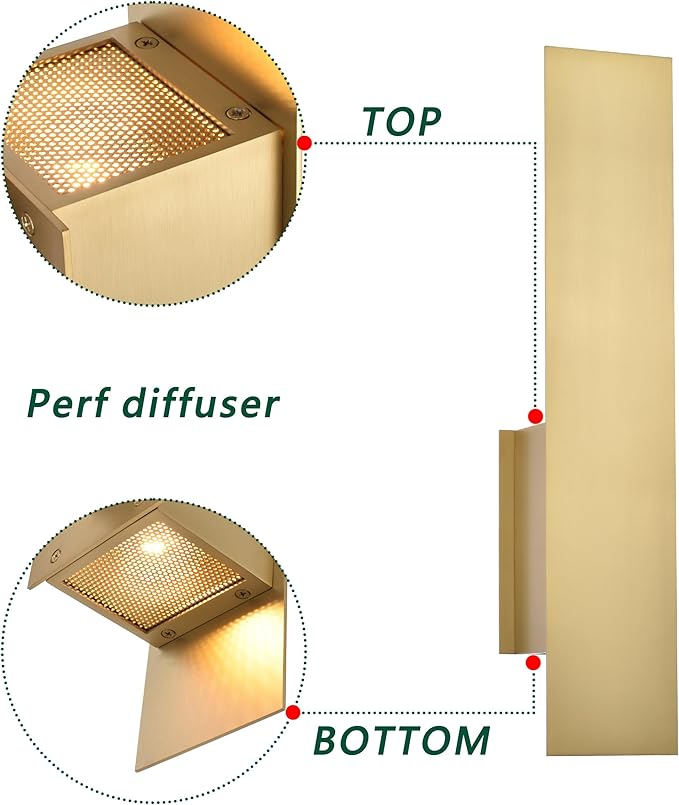Gold Reflex Modern Wall Sconce Indoor, Minimalist Up and Down Wall Light - Image 3