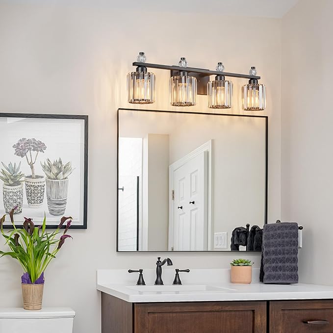 Bathroom Vanity Lights 4-Light Sand Black Modern Crystal Vanity Light Fixtures - Image 7