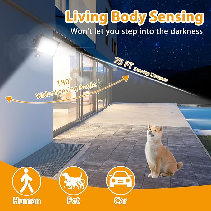 2 Pack 200W LED Motion Sensor Flood Light, Super Bright IP66 Waterproof Outdoor - Image 2