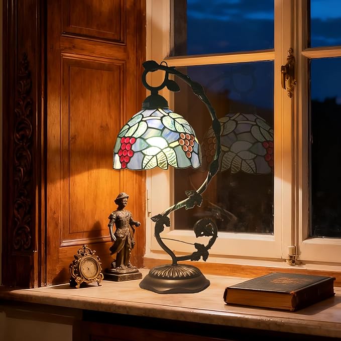 Stained Glass Lamp, Vintage Table Lamp, Living Room, Study（Grape） - Image 7