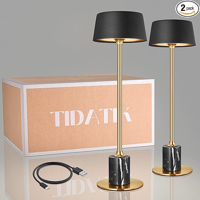 Cordless Table Lamp Set of 2, Rechargeable and Battery Operated, Powered by by TIDATIK
