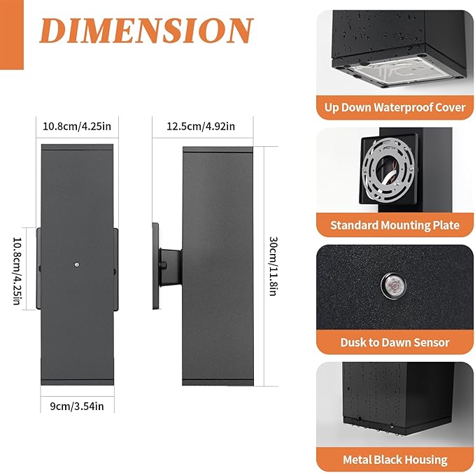 Dusk to Dawn Outdoor Lighting, LED Square Up and Down Outdoor Sconce Lights - Image 6