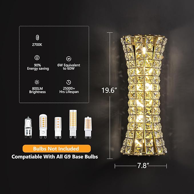 Crystal Wall Sconces, Modern Wall Light Fixtures, Luxury Indoor Gold Wall Lamp - Image 5