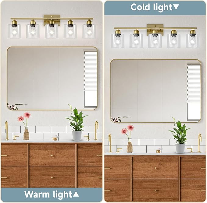 Modern Brushed Gold 5 Light Bathroom Vanity Light, 31 inch Vanity Lights - Image 4
