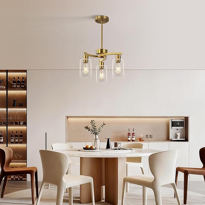 3 Light Brushed Gold Chandelier - Image 2