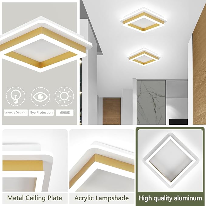 CANEOE 3 Packs Square Flush Mount Ceiling Light, 6000K Black Modern LED Ceiling - Image 6