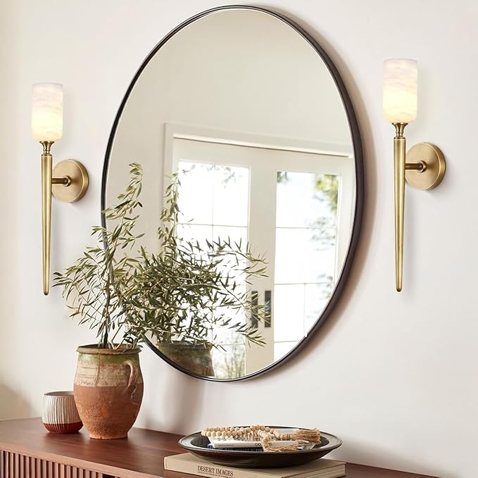 Alabaster Wall Sconce 22in Antique Brass Sconces Wall Lighting, Imported in - Image 2