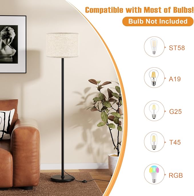 Ambimall 60'' Modern Floor Lamp Set of 2, 2PK Tall Lamps - Image 4