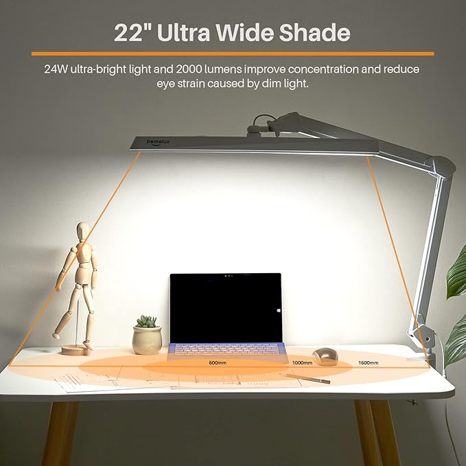 LED Architect Desk Lamp with Clamp, Metal Swing Arm 2000 Lumens Dimming Office - Image 3