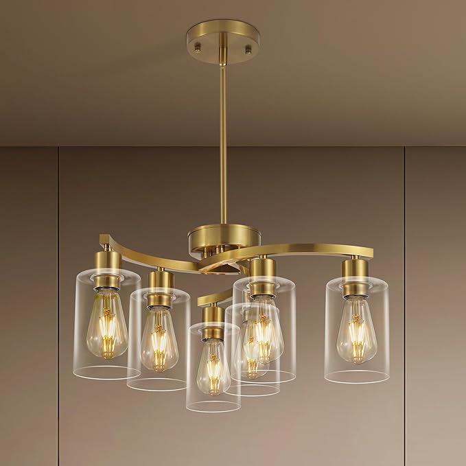 6 Light Gold Dining Room Light Fixture，Modern Farmhouse Kitchen Chandeliers by Unknown