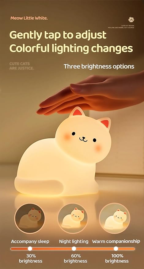 Night Light for Kids, 7 Colors Cat Lamp, Cute Lamp Gifts, Rechargeable Dimmable - Image 4