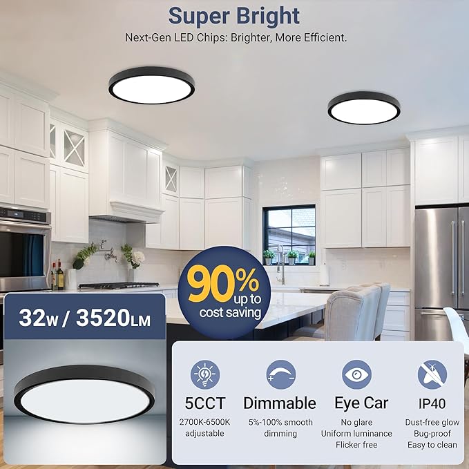 6PACK 32W 3520LM LED Flush Mount Ceiling Light Fixture, 15.8 Inch 2700K 3500K - Image 2