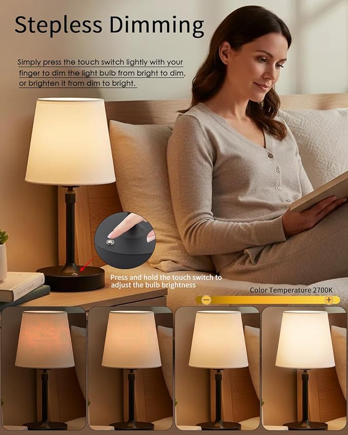 Cordless Table Lamp Rechargeable Touch Black Mini Small Lamp Adjustable Height - Image 4