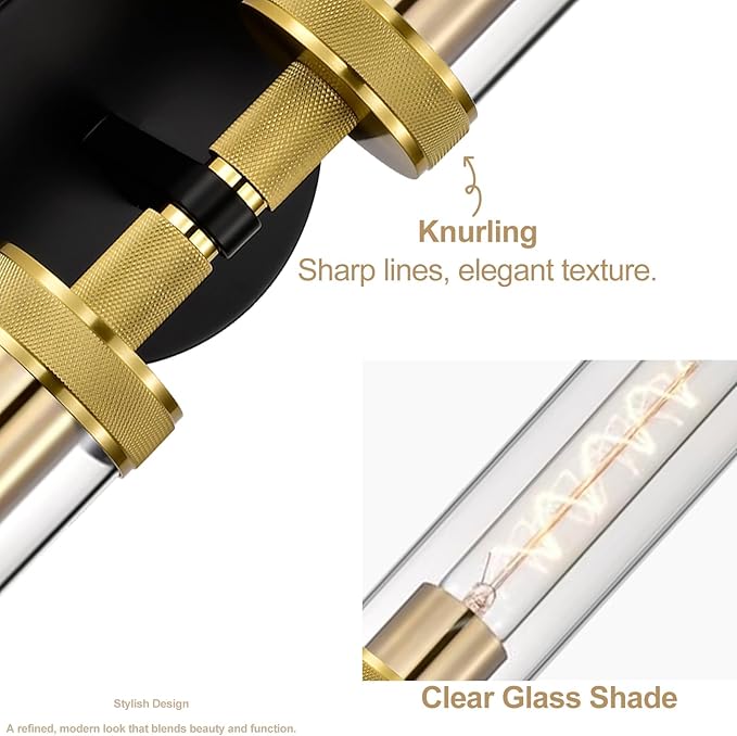 LaLuLa 2-Pack Black and Gold Bathroom Vanity Light Fixtures – Modern 2-Light - Image 6