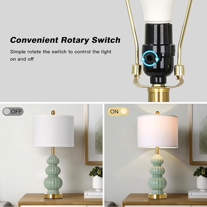 Green Ceramic Lamps Set of 2, 26.5" Modern Table Lamps - Image 2