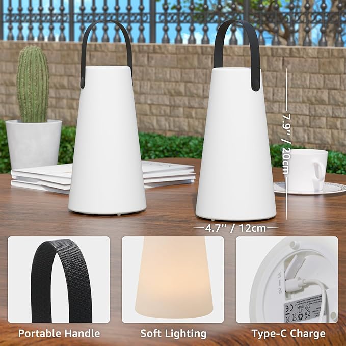 2 Pack Outdoor Lanterns, GGII Rechargeable Cordless Outdoor Table Lamp - Image 7