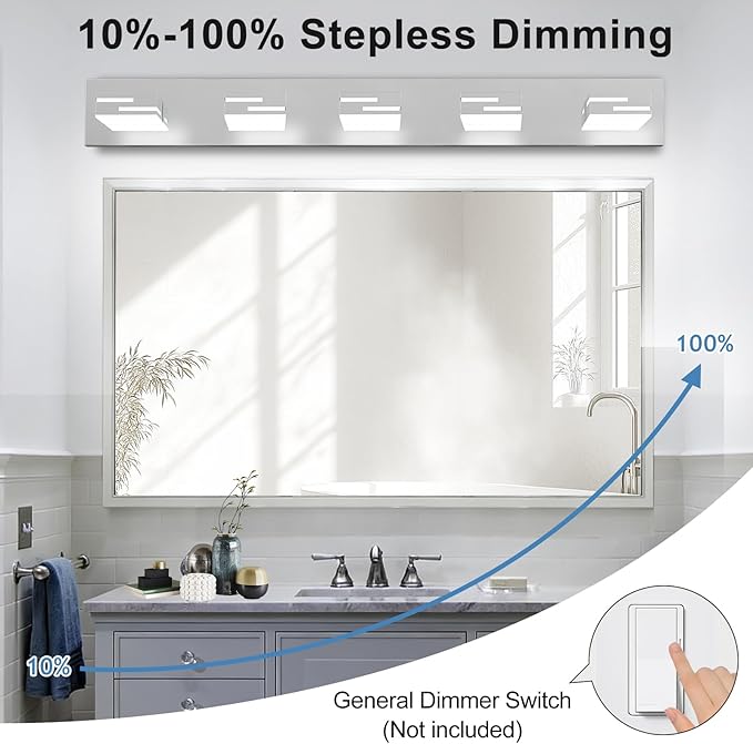 LED Modern Bathroom Vanity Light Fixtures, 5-Light 34-inch Dimmable Chrome - Image 4