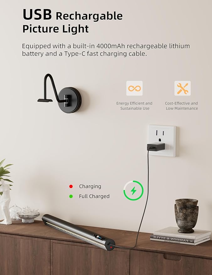 VOLISUN Picture Lights for Wall, 15.7'' Rechargeable Picture Light Battery - Image 2