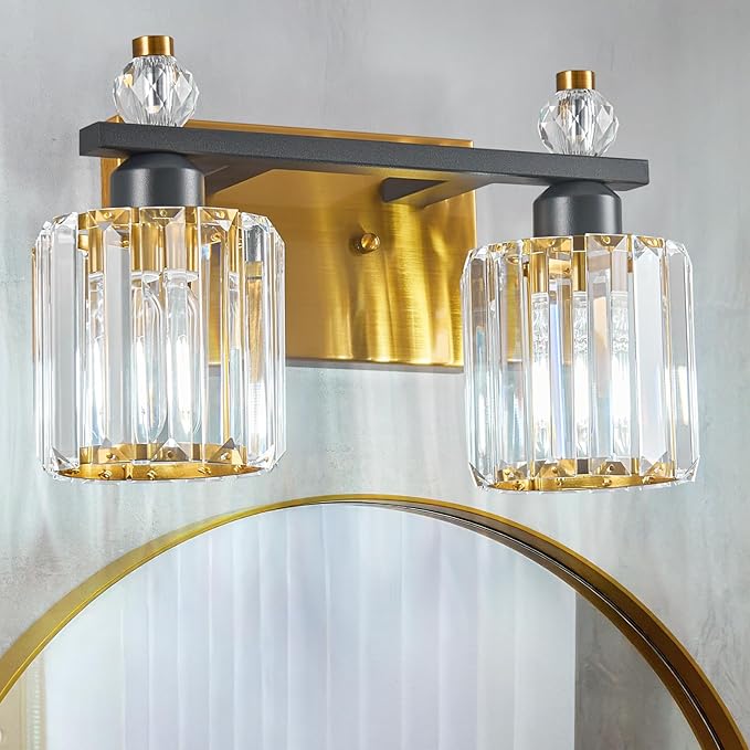 Bathroom Vanity Lights 2-Light Black Gold Modern Crystal Vanity Light Fixtures by FDPBY