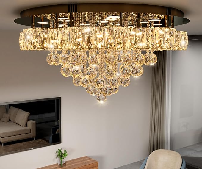Flashing God W32inches Modern Black Chandeliers Raindrop Crystal Ceiling - Image 3