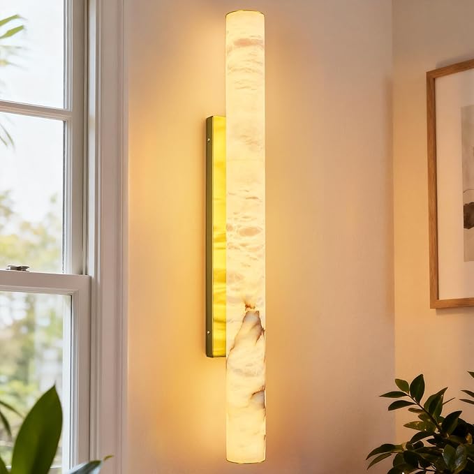 LMQNINE Natural Alabaster Wall Sconces Spanish Marble Wall Light Cylinder - Image 5
